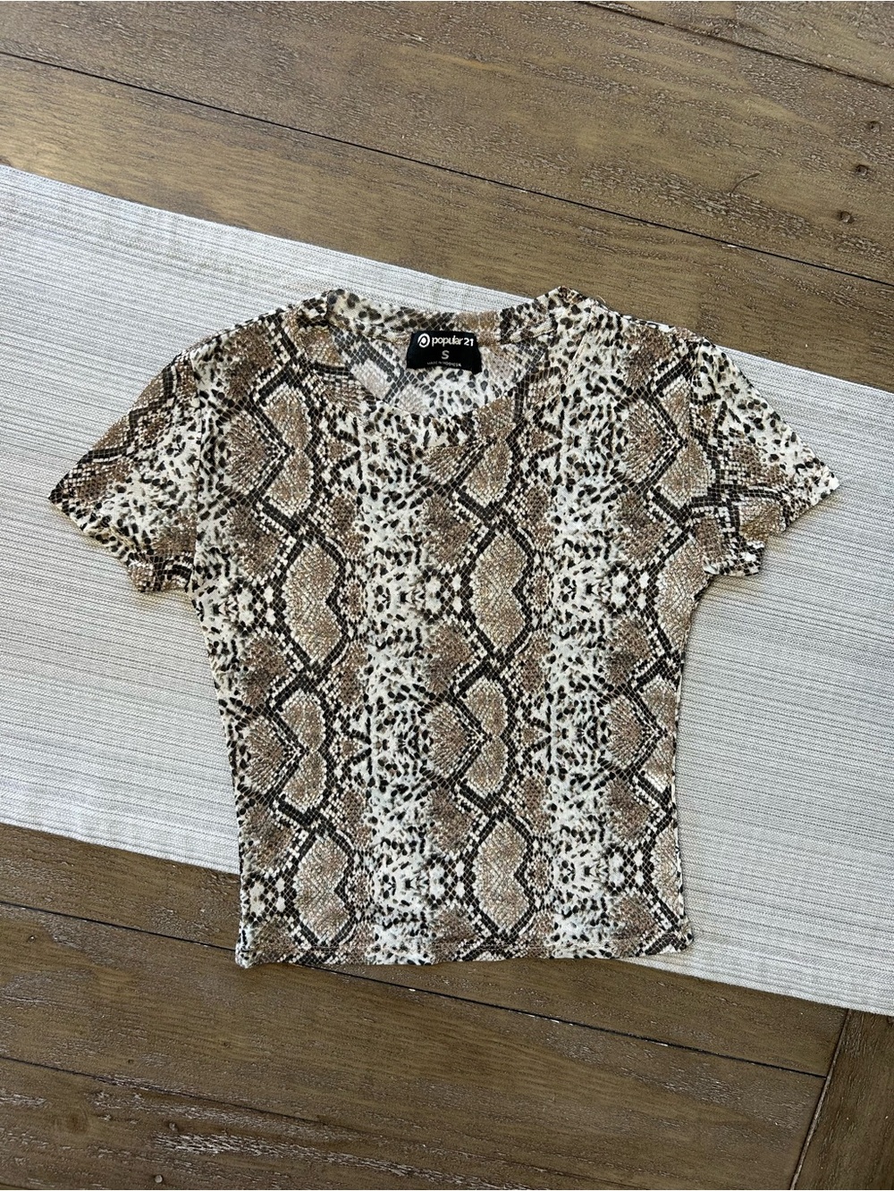 POPULAR 21 Snakeskin Mesh Top – Sheer Y2K Animal Print Tee (Size S)